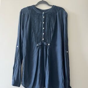 Free People Navy Long Sleeve Blouse with Button Detail